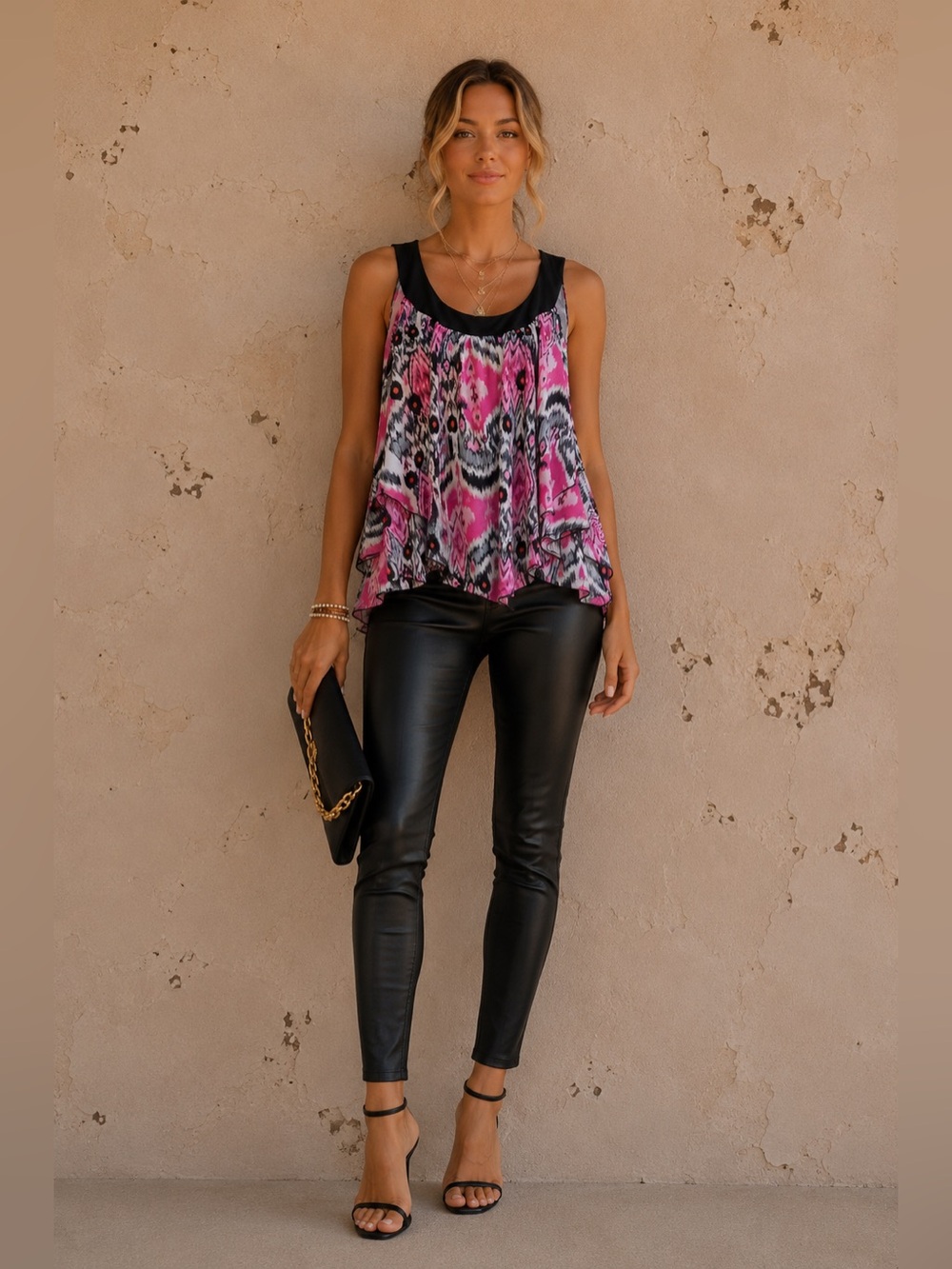JTB Pink Sleeveless Blouse Flowy Dressy Top Office To Evening Medium
